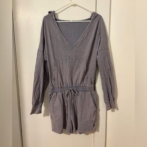 Grayish Blue Hooded Romper